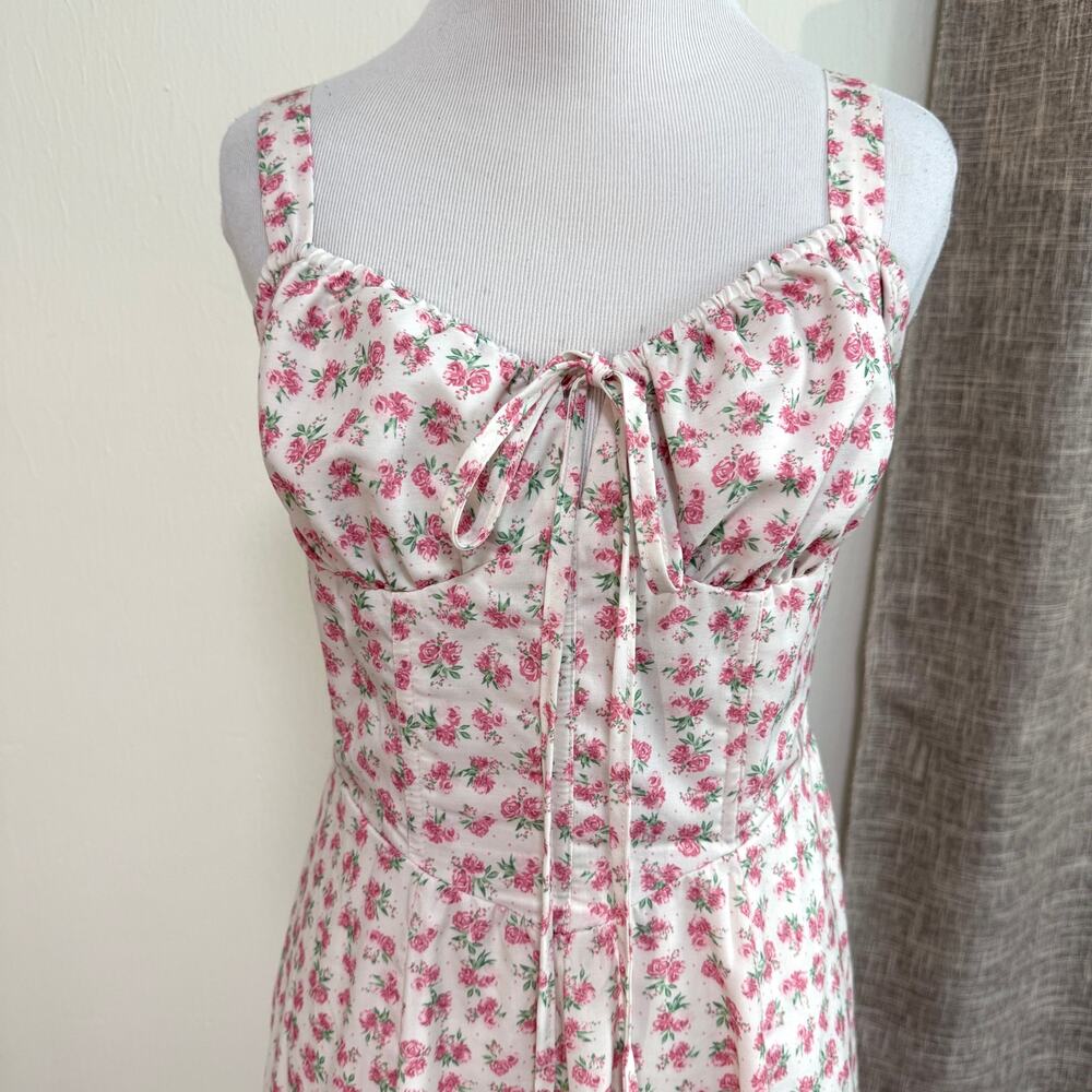 Petal & Pup Milkmaid Floral Maxi Dress M Pink Roses Corset Basque Waist Cottage - Picture 6 of 13